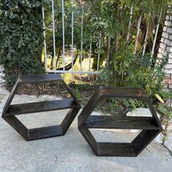 Hexagon Large Bookshelf Shelves Espresso Dark Wood Nursery Home Decor Wedding Event Party Dessert Serving Stand