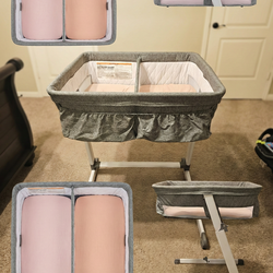 Simmons Kids By The Bed City Sleeper Bassinet for Twins - Grey Tweed