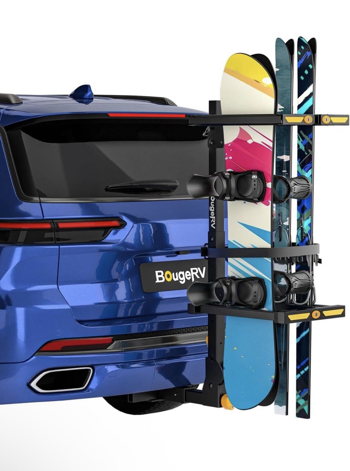 BougeRV Hitch Ski Snowboard Rack with Security Lock Fit for 2" Receiver Open Box