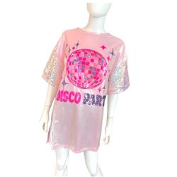 FANTASTIC FAWN metallic Pink Oversized Disco Accent Tunic Dress Sz Small 