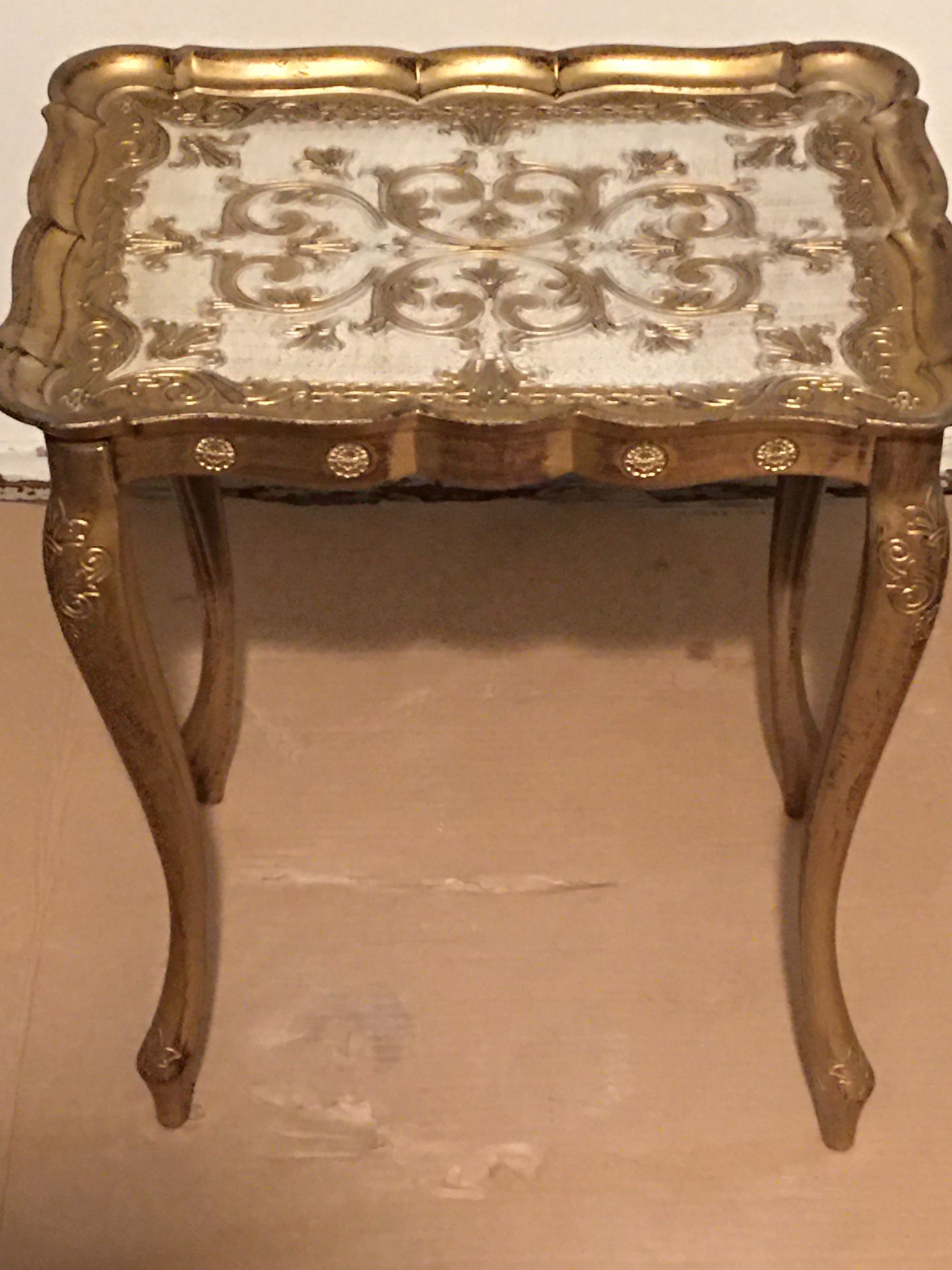 1950s Hollywood Regency Gold Gild Resin Nesting Table Made in Florence Italy - -