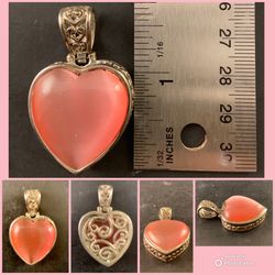 Brighton Pink Heart Silver Scroll Necklace Pendant