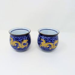 Chinese Jingdezhen Porcelain Double-Wall Teacups: Royal Dragon Pattern