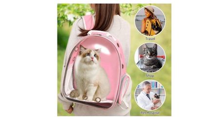 Pink-PetPack Adorable Bubble Carrying Bag for Small, Medium dogs Cats, Space Capsule Pet Park, Hiking backpack, Airline Approved Travel Carrier