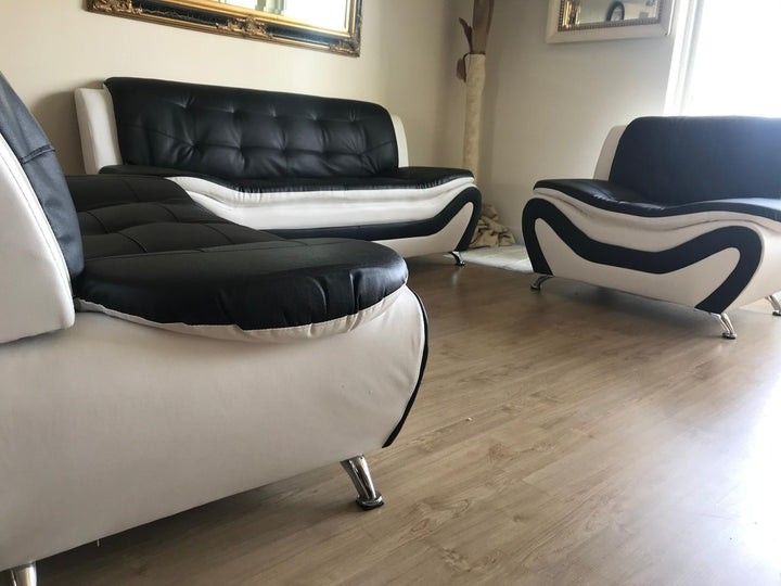 New White/Black Leather 3pcs Sofa Set 