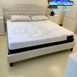 King White Leather Faux Diamond Bed Cama 