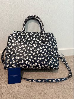 Rebecca Minkoff Dark Navy Leather Purse with White Daisies