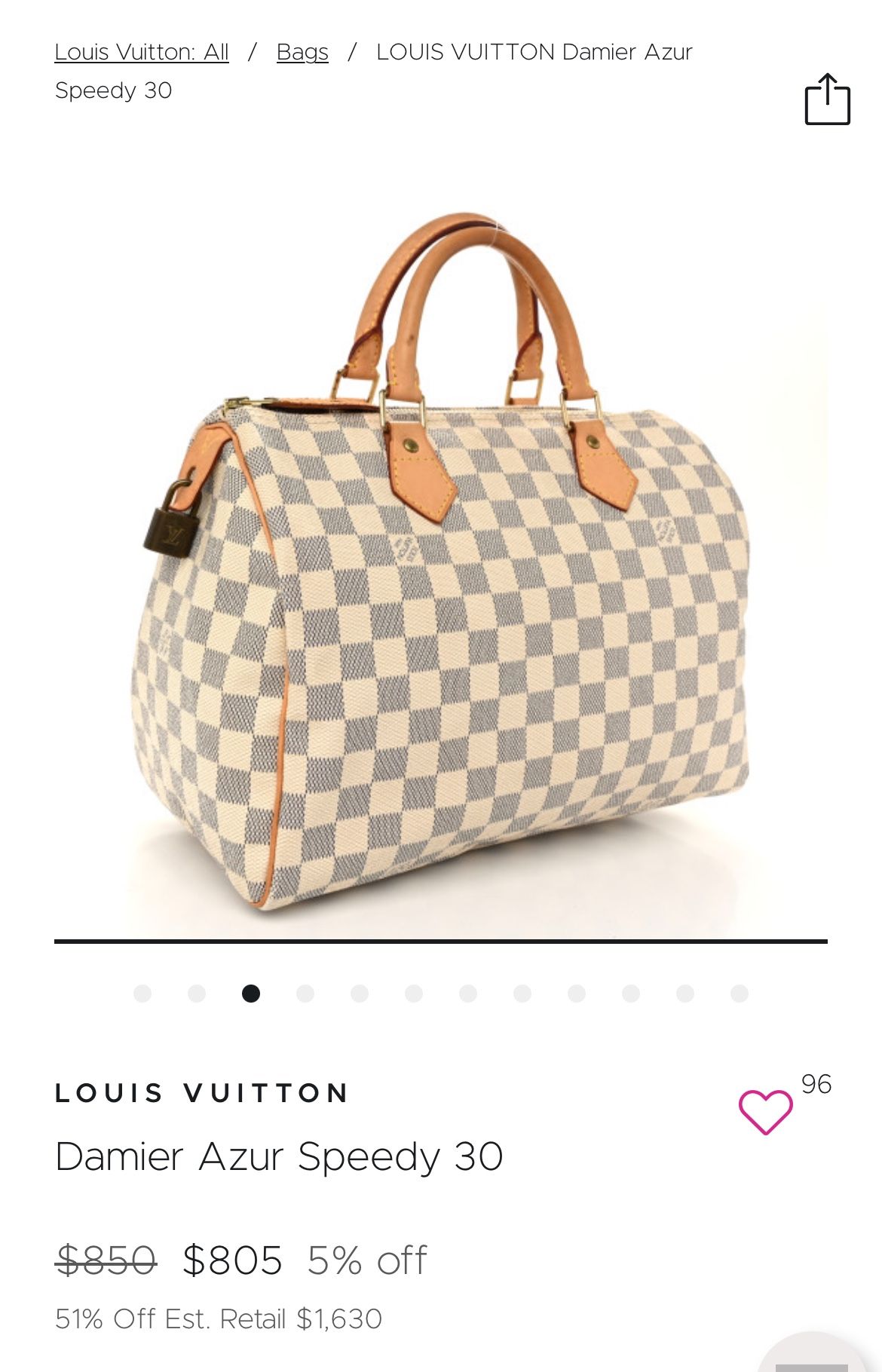 Vintage LOUIS VUITTON Damier Azur 30 Canvas Speedy Handbag DU4089