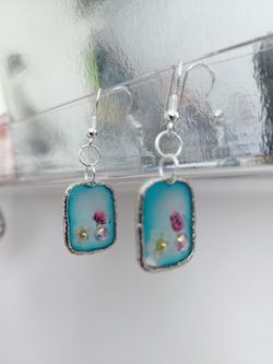 Handmade Resin Dangle Earrings with Floral Details