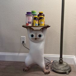 Cat Sidetable, Modern Resin Cat Side Table with Gold Tray – Decorative Floor Figurine End Table