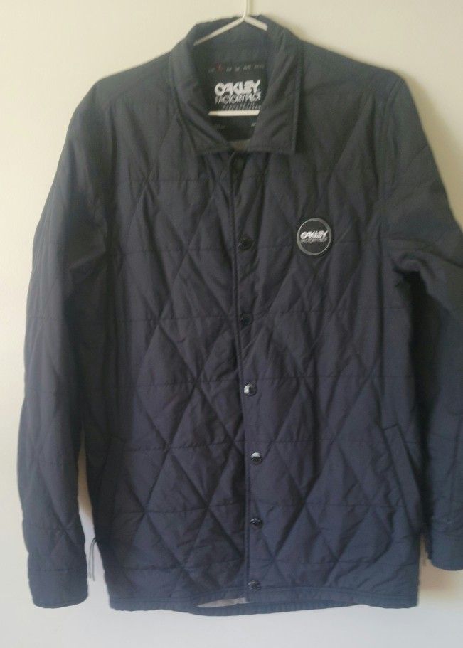 OAKLEY Factory Pilot Jacket Men's Size Small Black GrayQuilted Snap Button