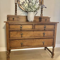Antique Oak Dresser Chest With Detachable Mirror, Delivery Available