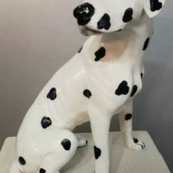 VINTAGE 1982 UNIVERSAL STATUARY CORP RESIN 16" TALL SEATED DALMATIAN DOG STATUE/ DOOR STOP.