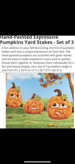 Hand-Painted Expressive Pumpkins Yard Stakes - Set of 3