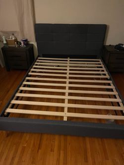 Queen Bed Frame with Upholstered Headboard