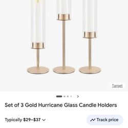 Set of 3 Gold Hurricane Glass Candle Holders