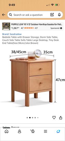 Seodradow Bedside Table with Drawer Storage, Dorm Side Table, Couch Side Table Sofa Table Large Desktop, Tiny Desk End Table(Size:38cm,Color:Brown)