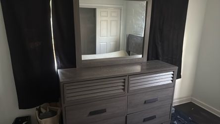 Gray Wood Dresser with Mirror