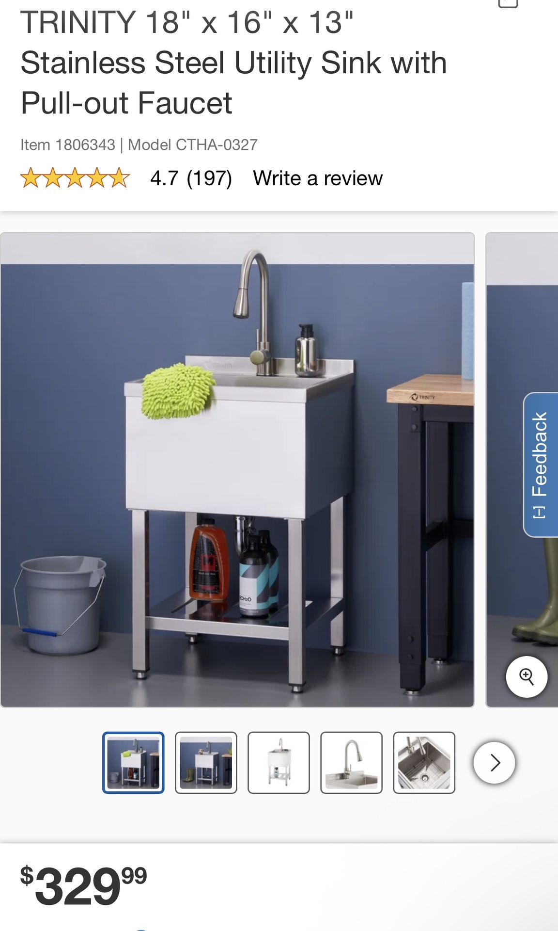 TRINITY 18" × 16"x 13" Stainless Steel Utility Sink with Pull-out Faucet