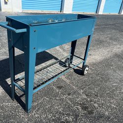 Blue Galvanized Steel Metal Raised Garden Bed Planter Cart! Some rust and wear but sturdy.  43x11x42in