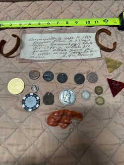 Vintage Historical Lot - Authentic 1884 KY Document, Carved Mother-of-Pearl Charm, Tokens