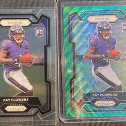 2023 Prizm Zay Flowers Rookie Green Wave & Prizm Rookie Base Ravens 