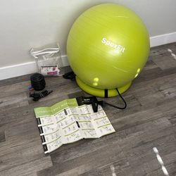 Exercise Ball, Pump And Elastic Workout Bands