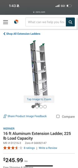 18 ft Aluminum Extension Ladder, 225 Ib Load Capacity