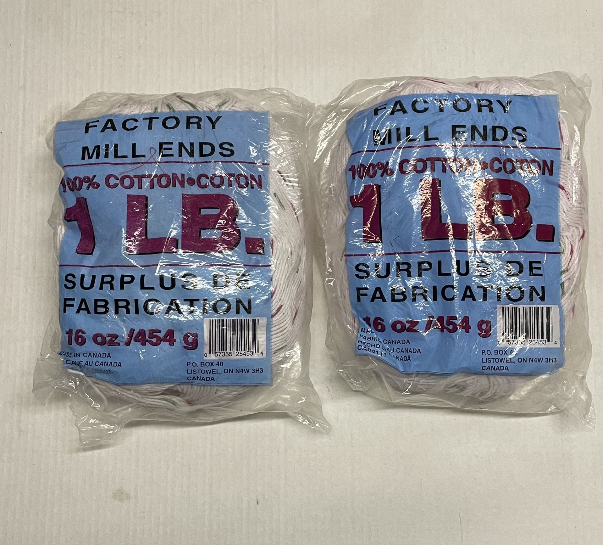 FACTORY MILL ENDS 1 pound yarn, 100% cotton, 2 bags, NEW