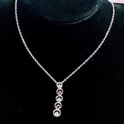 17.5” inches long purple and crystal stones silver plated necklace