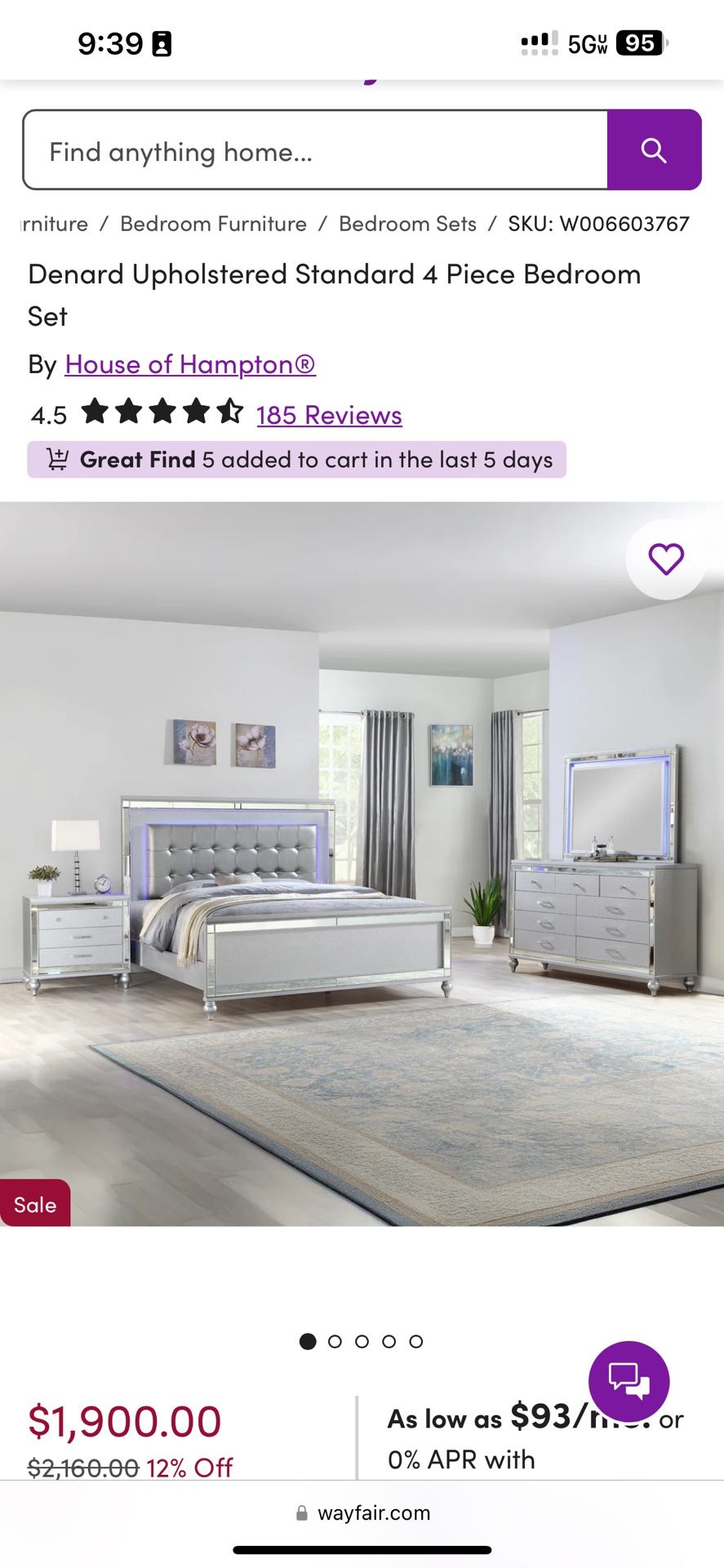 4 Pc Silver Queen Size Bed Set