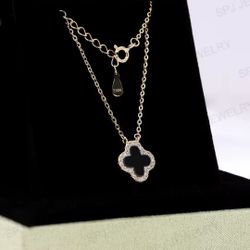 925 Silver Gold Over Lay Four Leaf Clover Necklace 