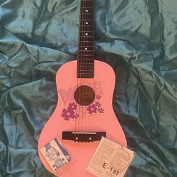 Kids Pink Floral Butterfly Acoustic Guitar 
