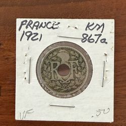 1921 France 25 Centimes coin