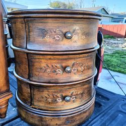 Wooden barr (contact info removed)el end tables (2) solid heavy wood with hand painted surface.  End tables