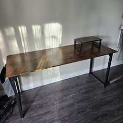 Wood Desk With Monitor Stand And Pocket