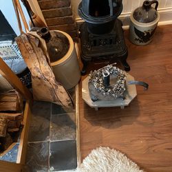 Country Primitive Candle Holder and Wood Stool