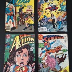 4 VINTAGE SUPERMAN & ACTION COMICS - DC COMICS BUNDLE 