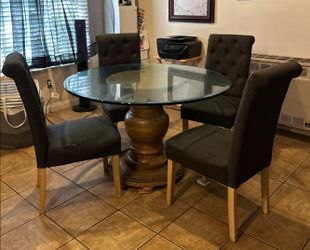 Round Glass Top Dining Table with 4 Chairs