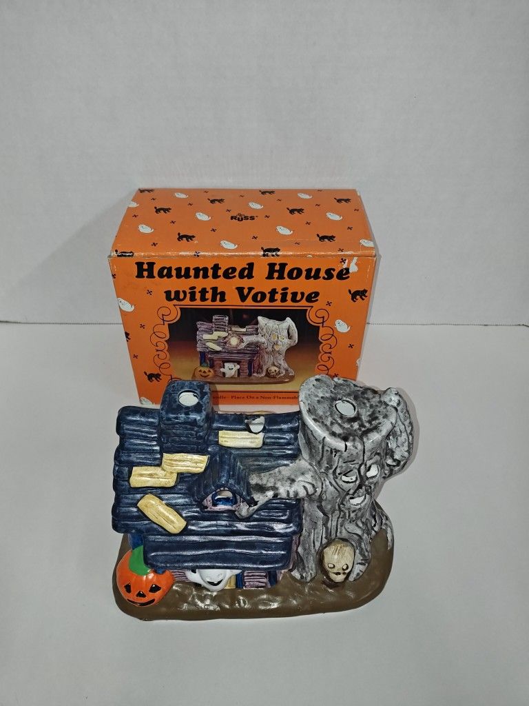 Vintage Halloween Decor Ceramic Haunted House Votive Candle Holder Russ Berrie