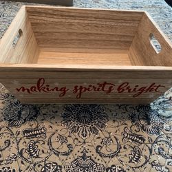  14.5 By 11.5 Inches Wide Wood Deep Tray W/ Handles & Christmas Saying On The Side