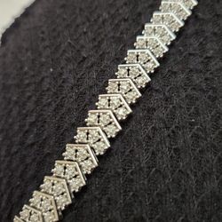 Sterling Silver 925 Stamped 925 Mexico Tennis Bracelet With White Stones