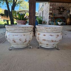 White Round Clay Pots, Planters, Plants. Talavera, Pottery $85 cada una