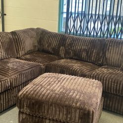 New 99x99 Corduroy Sectional Couch With Ottoman / Free Delivery 