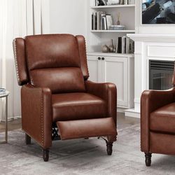 Red Brown Recliner Chair – Classic Faux Leather Armchair for Living Room