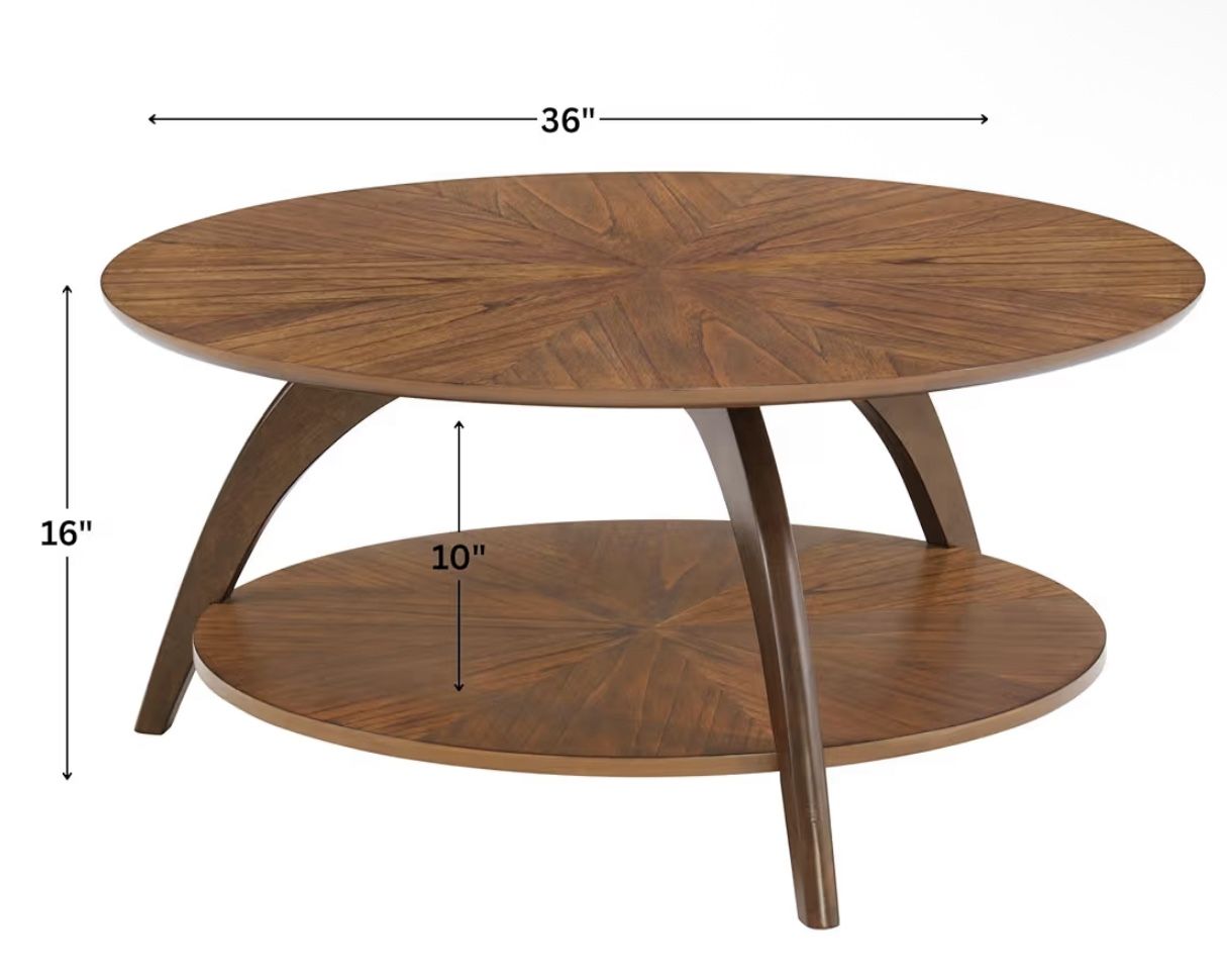 Martin Svensson Home LAX Retro Mid-Century Modern Round Wood Coffee Table with Lower Shelf