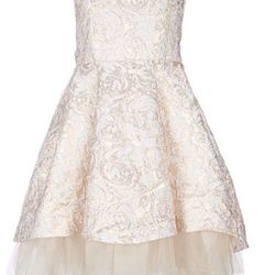 Ivory Metallic Jacquard Hi-Low Formal or Flower Girl Dress