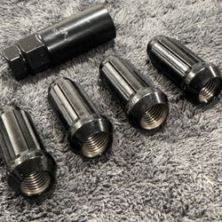 4 pcs RHI AUTOMOTIVE 14X1.5 CLOSED END LONG SPLINE 6 LUG 2.00" BLACK 1 key    Fe