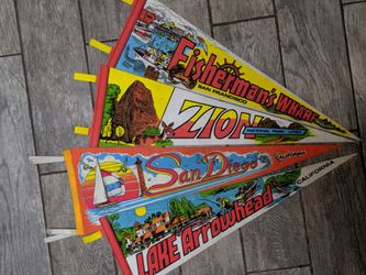 Rare Vintage pendant flags from San Diego California, San Francisco, Zion Utah, and lake Arrowhead
