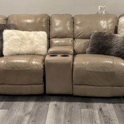 Beige Italian Leather Couch